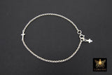925 Sterling Silver Cross Chain Bracelet, Two Crosses On Rolo Chain Links #615, Cross Charm Bracelet