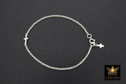 925 Sterling Silver Cross Chain Bracelet, Two Crosses On Rolo Chain Links #615, Cross Charm Bracelet