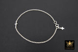 925 Sterling Silver Cross Chain Bracelet, Two Crosses On Rolo Chain Links #615, Cross Charm Bracelet