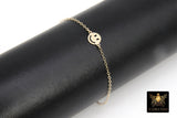 14 K Gold Filled Smiley Face Bracelet, 925 Sterling Silver Happy Face, Everyday Chain Jewelry