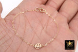 14 K Gold Filled Smiley Face Bracelet, 925 Sterling Silver Happy Face #2626, Everyday Chain Jewelry