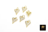 CZ Paved Gold Puff Heart Charm, 12 mm Silver Cubic Zirconia Heart Shaped Charm #166, Small CZ Heart Charms