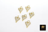 CZ Paved Gold Puff Heart Charm, 12 mm Silver Cubic Zirconia Heart Shaped Charm #166, Small CZ Heart Charms