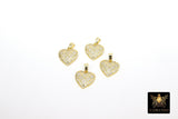 CZ Paved Gold Puff Heart Charm, 17 mm Silver Cubic Zirconia Heart Shaped Charm #160, Small CZ Heart Charms