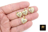 CZ Paved Gold Puff Heart Charm, 17 mm Silver Cubic Zirconia Heart Shaped Charm #160, Small CZ Heart Charms