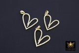 CZ Paved Gold Heart Charm, Silver Cubic Zirconia Heart Shape #171, CZ Bail and Heart Pendant
