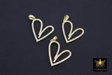 CZ Paved Gold Heart Charm, Silver Cubic Zirconia Heart Shape #171, CZ Bail and Heart Pendant