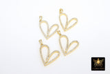 Gold and Silver Plated 24 mm Cubic Zirconia Heart Shaped Charms, Tiny CZ Heart Charms