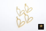 Gold and Silver Plated 24 mm Cubic Zirconia Heart Shaped Charms, Tiny CZ Heart Charms