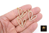 Gold and Silver Plated 24 mm Cubic Zirconia Heart Shaped Charms, Tiny CZ Heart Charms