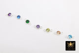 925 Sterling Silver 4 mm Birthstone Connectors, Top Quality CZ 4 mm Bezel Links #3569, Clear CZ 2 Loop Permanent Jewelry
