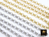 Gold Stainless Steel ROLO Chain, 7 mm Silver Chains CH #258, Large Wide Unfinished Round Rolo