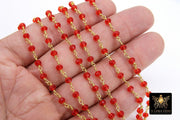 22k Gold Plated Ruby Red Rosary Chain, Cranberry Red 4 mm Chains CH #427, Red Jewelry Making