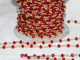 22k Gold Plated Ruby Red Rosary Chain, Cranberry Red 4 mm Chains CH #427, Red Jewelry Making