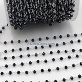 Black Beaded Rosary Chain, 4 mm Beaded Gold Rosary Chain CH# 343, Rondelle Silver Wire Wrapped CH# 436