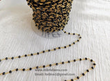 Black Beaded Rosary Chain, 4 mm Beaded Gold Rosary Chain CH# 343, Rondelle Silver Wire Wrapped CH# 436