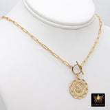 14 K Gold Filled St. Christopher Round Medallion Medal Chain Link  Coin Toggle Necklace