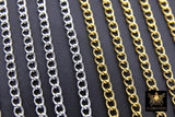 Gold Cuban Curb Chain, Silver 304 Stainless Steel 5 mm Charm Link Chains CH #235, Unfinished Oval Curb Chains