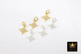 925 Sterling Silver CZ Star Charms, 11 mm Sterling Silver Gold Vermeil Starburst # 499, Tiny Cubic Zirconia Charms