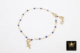 14 K Gold Filled Dainty Satellite Enamel Bracelet, Rainbow Beaded Adjustable Jewelry, Charm Bracelet