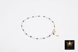 14 K Gold Filled Dainty Satellite Enamel Bracelet, Rainbow Beaded Adjustable Jewelry, Charm Bracelet
