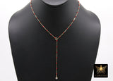 14 K Gold Filled Dainty Satellite Lariat Necklace, Dainty Enamel CZ Everyday Chain Choker #615, Beaded Enamel Chain Link Drop