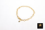 14 K Gold Filled Paperclip Chain Bracelet, Long Short Rolo Chain Link Bracelet, Rectangle Charm Stamped 14/20