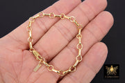 14 K Gold Filled Paperclip Chain Bracelet, Long Short Rolo Chain Link Bracelet, Rectangle Charm Stamped 14/20