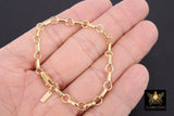 14 K Gold Filled Paperclip Chain Bracelet, Long Short Rolo Chain Link Bracelet, Rectangle Charm Stamped 14/20