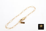 14 K Gold Filled Paperclip Oval Chain Bracelet, Long Short Rolo Chain Links #615, Rectangle Charm Stamped 14/20
