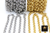 Gold Stainless Steel ROLO Chain, 7 mm Silver Chains CH #258, Large Wide Unfinished Round Rolo