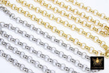 Gold Stainless Steel ROLO Chain, 7 mm Silver Chains CH #258, Large Wide Unfinished Round Rolo