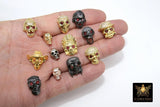 Gold CZ Pave Skull Bead Charms, Black Skull Cubic Zirconia Beads, Sugar Skull Spacer Beads