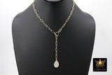 14 K Gold Filled Lariat Drop Necklace, Moonstone or Labradorite Teardrop Gemstone Necklace