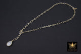 14 K Gold Filled Moonstone Paperclip Chain Necklace, Genuine Labradorite Lariat, Gold Teardrop Gemstone Drop Necklace
