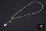 14 K Gold Filled Moonstone Paperclip Chain Necklace, Genuine Labradorite Lariat, Gold Teardrop Gemstone Drop Necklace