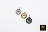 Tiny Evil Eye Connectors, CZ Micro Pave Gold Round Disc Charms #81, Clear and Black Pave Lucky Eye Charm