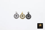 Tiny Evil Eye Connectors, CZ Micro Pave Gold Round Disc Charms #81, Clear and Black Pave Lucky Eye Charm
