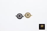 Tiny Evil Eye Connectors, CZ Micro Pave Gold Round Disc Charms #81, Clear and Black Pave Lucky Eye Charm