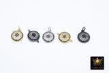 Tiny Evil Eye Connectors, CZ Micro Pave Gold Round Disc Charms #81, Clear and Black Pave Lucky Eye Charm