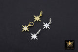 925 Sterling Silver CZ Star Charms, 11 mm Sterling Silver Gold Vermeil Starburst # 499, Tiny Cubic Zirconia Charms