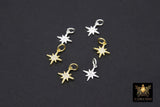 925 Sterling Silver CZ Star Charms, 11 mm Sterling Silver Gold Vermeil Starburst #499, Tiny Cubic Zirconia Charms