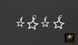 925 Sterling Silver Small or Large Star Charms, Silver Starburst Soldered Stars