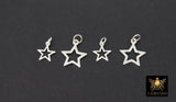 925 Sterling Silver Small or Large Star Charms, Silver Starburst Soldered Stars