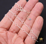 14 K Gold Filled Clover Chain Necklace, 925 Sterling Silver Long Short Quatrefoil Link Necklace, Stamped 14/20 or 925