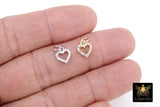 CZ Paved Gold Heart Charms, 10 mm Tiny Heart Charm #3407, Silver Minimalist Small Valentine Heart