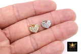 CZ Paved Gold Heart Charm, 10 mm Silver Small Cubic Zirconia Heart Shaped Charm #149, Tiny CZ Heart Charms
