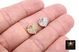CZ Paved Gold Heart Charm, 10 mm Silver Small Cubic Zirconia Heart Shaped Charm #149, Tiny CZ Heart Charms