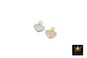 CZ Paved Gold Heart Charm, 10 mm Silver Small Cubic Zirconia Heart Shaped Charm #149, Tiny CZ Heart Charms