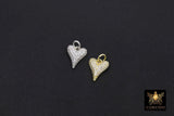 CZ Paved Gold Puff Heart Charm, 12 mm Silver Cubic Zirconia Heart Shaped Charm #166, Small CZ Heart Charms